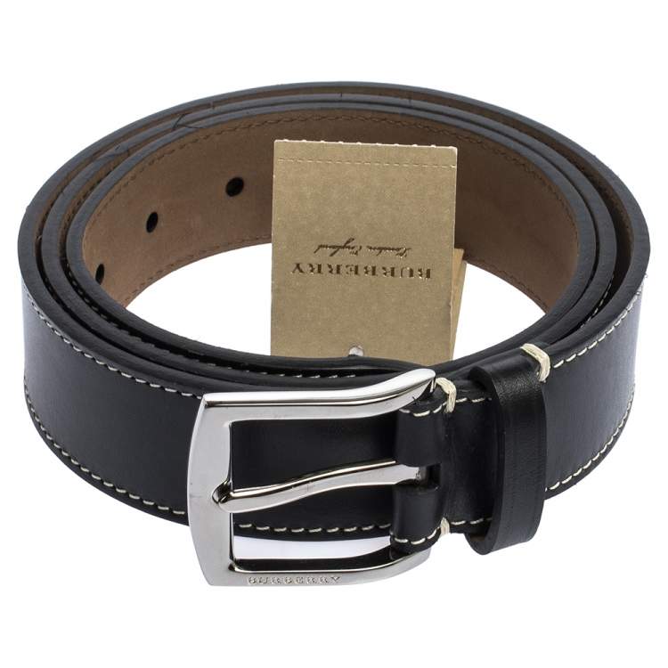 Pre Owned Burberry Black Topstitched Leather Buckle Belt 100CM