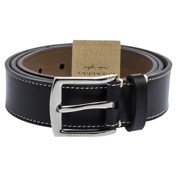 Pre Owned Burberry Black Topstitched Leather Buckle Belt 100CM