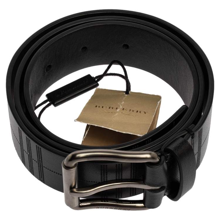 Pre Owned Burberry Black Perforated Check Leather Fife Buckle Belt 85CM