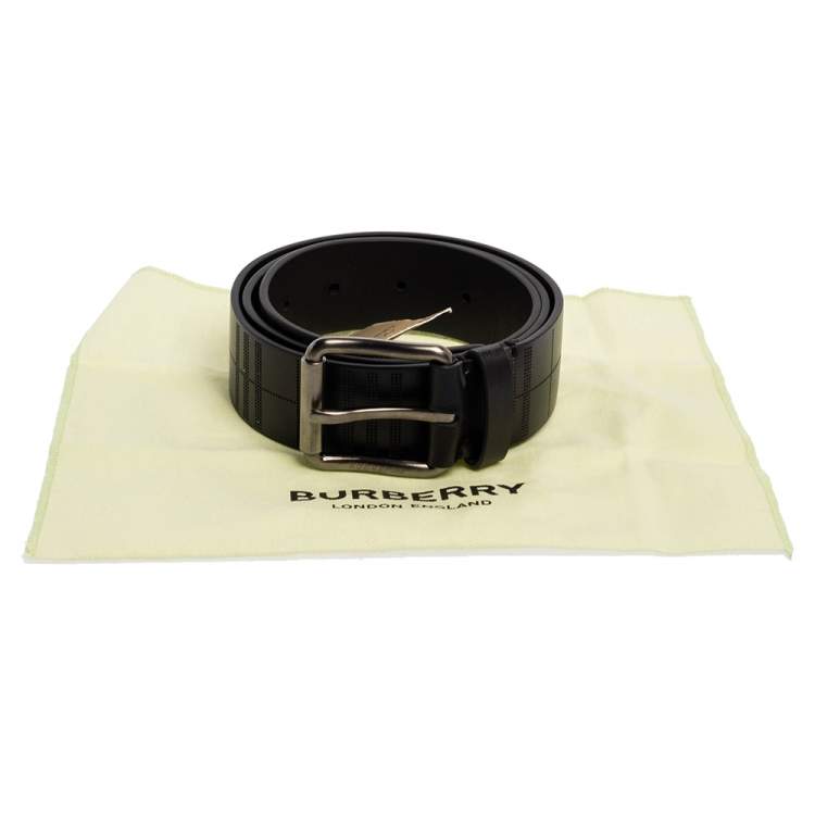 Pre Owned Burberry Black Perforated Check Leather Fife Buckle Belt 85CM