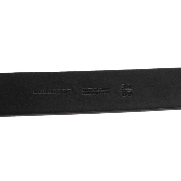 Pre Owned Burberry Black Perforated Check Leather Fife Buckle Belt 85CM