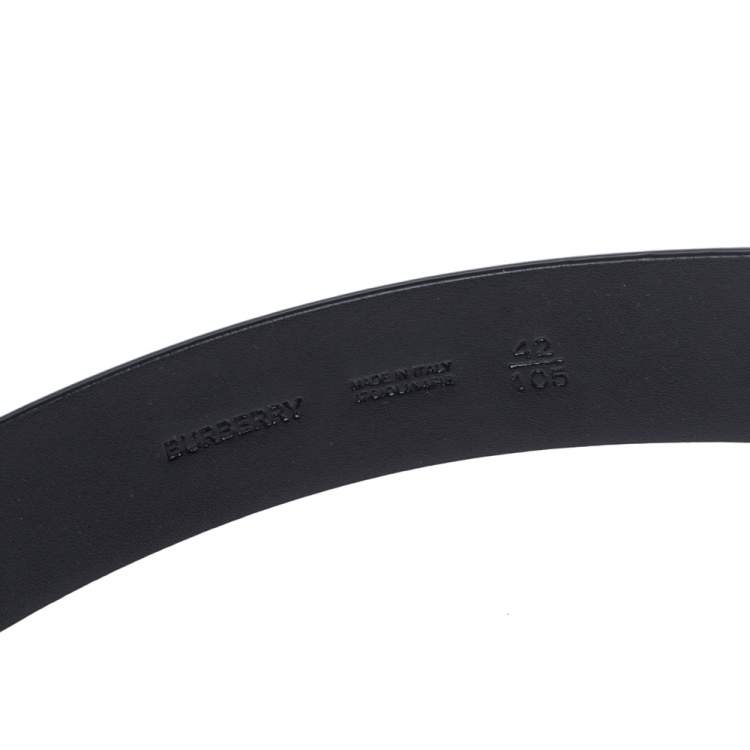 Pre Owned Burberry Black Leather Gray35 Buckle Belt 105CM