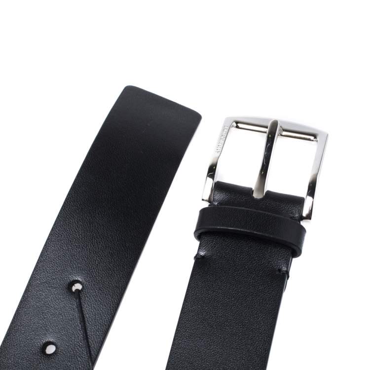 Pre Owned Burberry Black Leather Gray35 Buckle Belt 105CM