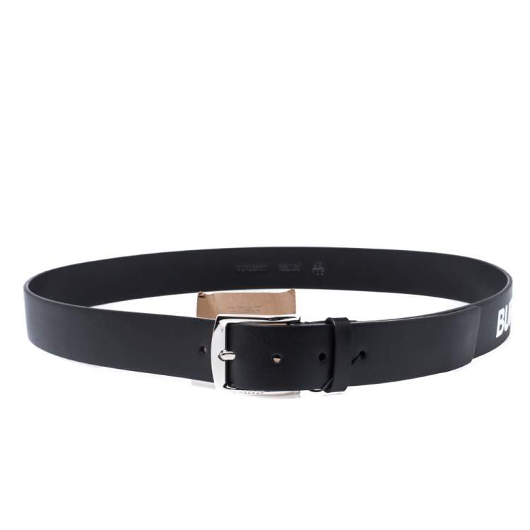 Pre Owned Burberry Black Leather Gray35 Buckle Belt 105CM