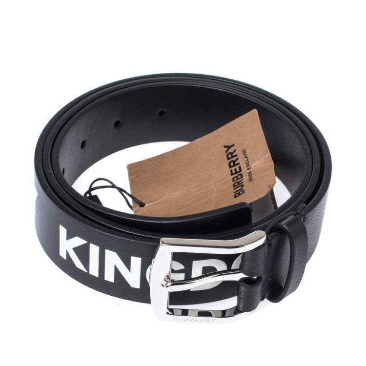 Pre Owned Burberry Black Leather Gray35 Buckle Belt 105CM