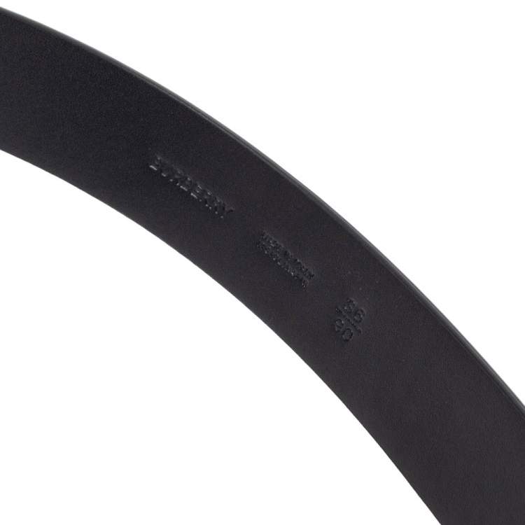 Pre Owned Burberry Black Leather Gray35 Buckle Belt 90CM