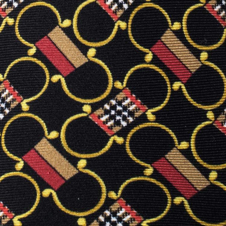 Pre Owned Burberry Multicolor Horsebit Print Silk Slim Cut Stanfield Tie