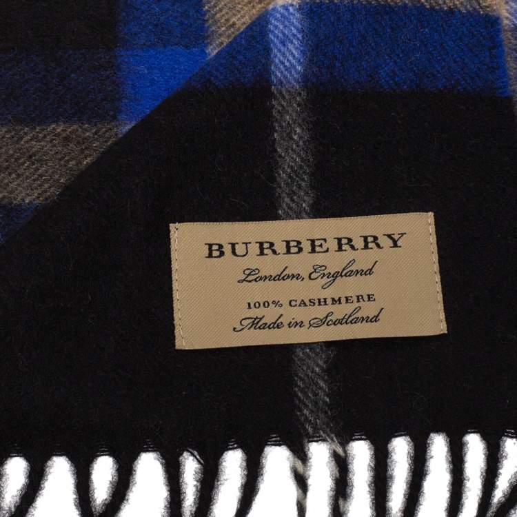 Pre Owned Burberry Bright Cobalt Classic Check Cashmere Scarf