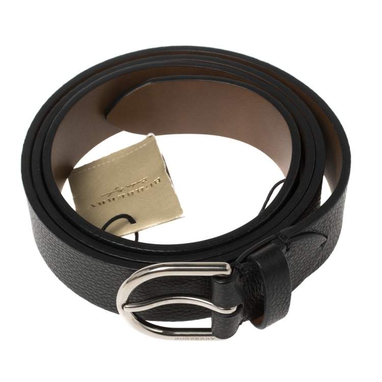 Pre Owned Burberry Black Leather Alex Buckle Belt 100CM