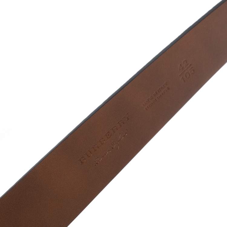 Pre Owned Burberry Black Leather Alex Buckle Belt 105CM