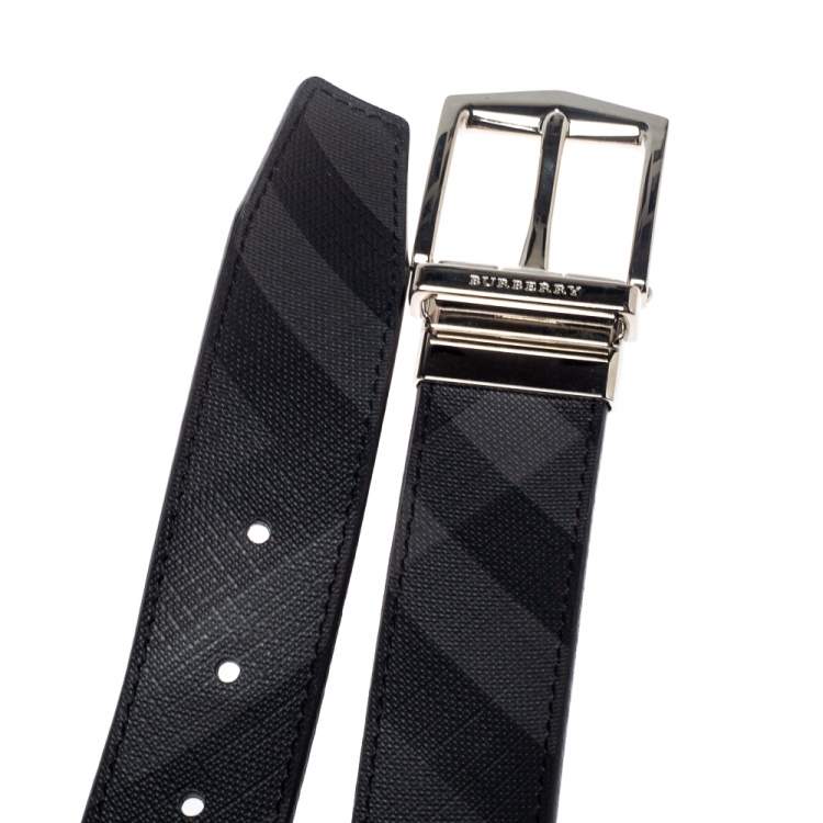 Pre Owned Burberry Grey Smoked Check Coated Canvas James Reversible Belt 80CM