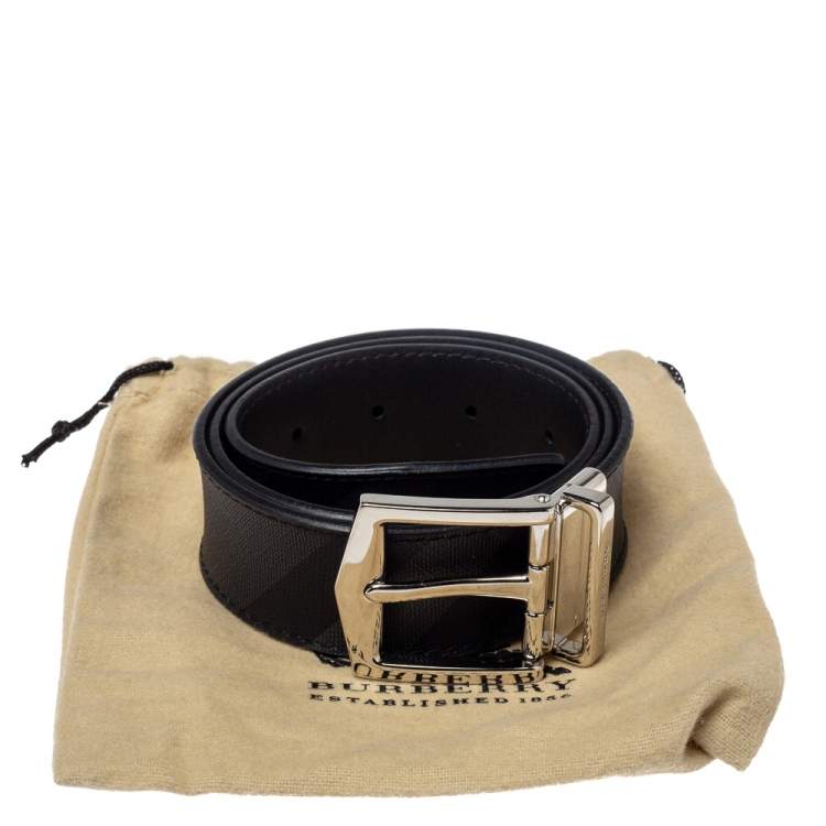 Pre Owned Burberry Grey Smoked Check Coated Canvas James Reversible Belt 80CM