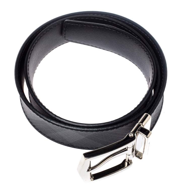 Pre Owned Burberry Grey Smoked Check Coated Canvas James Reversible Belt 80CM