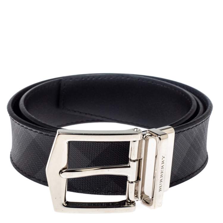 Pre Owned Burberry Grey Smoked Check Coated Canvas James Reversible Belt 80CM