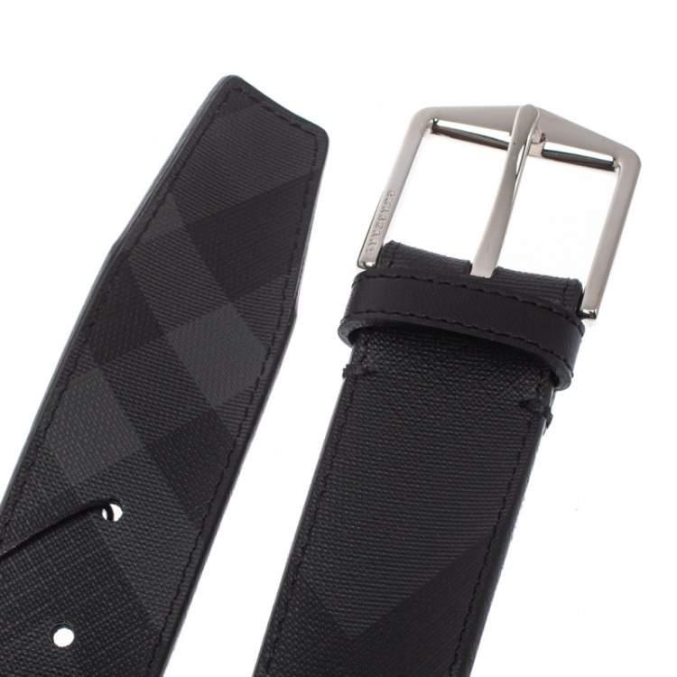 Pre Owned Burberry Grey Smoked Check Coated Canvas Joe Buckle Belt 85CM