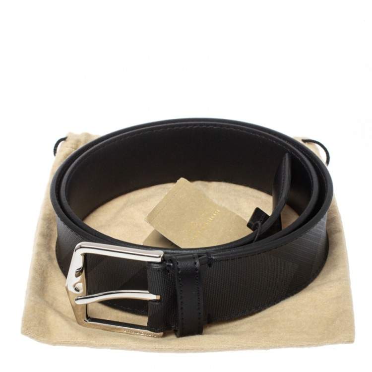 Pre Owned Burberry Grey Smoked Check Coated Canvas Joe Buckle Belt 85CM