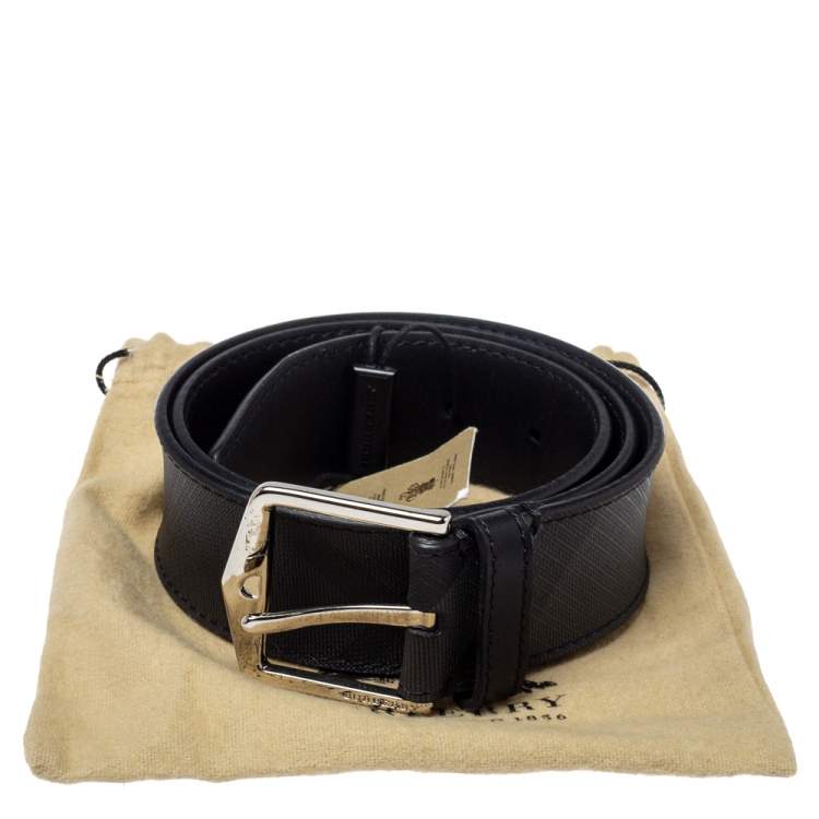 Pre Owned Burberry Grey Smoked Check Coated Canvas Joe Buckle Belt 80CM