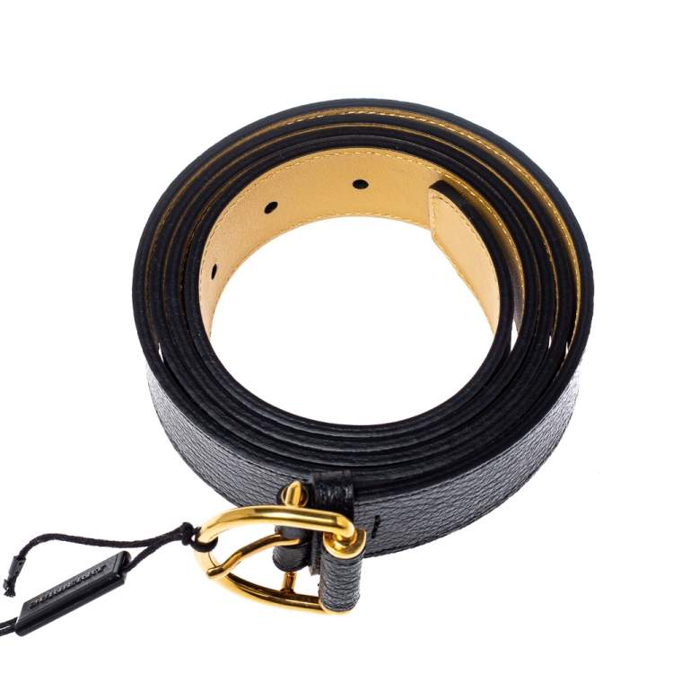 Pre Owned Burberry Black Leather Double D Ring Belt 100CM