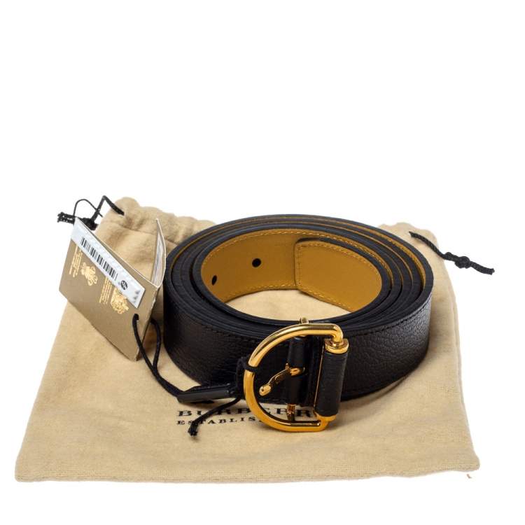 Pre Owned Burberry Black Leather Double D Ring Belt 100CM