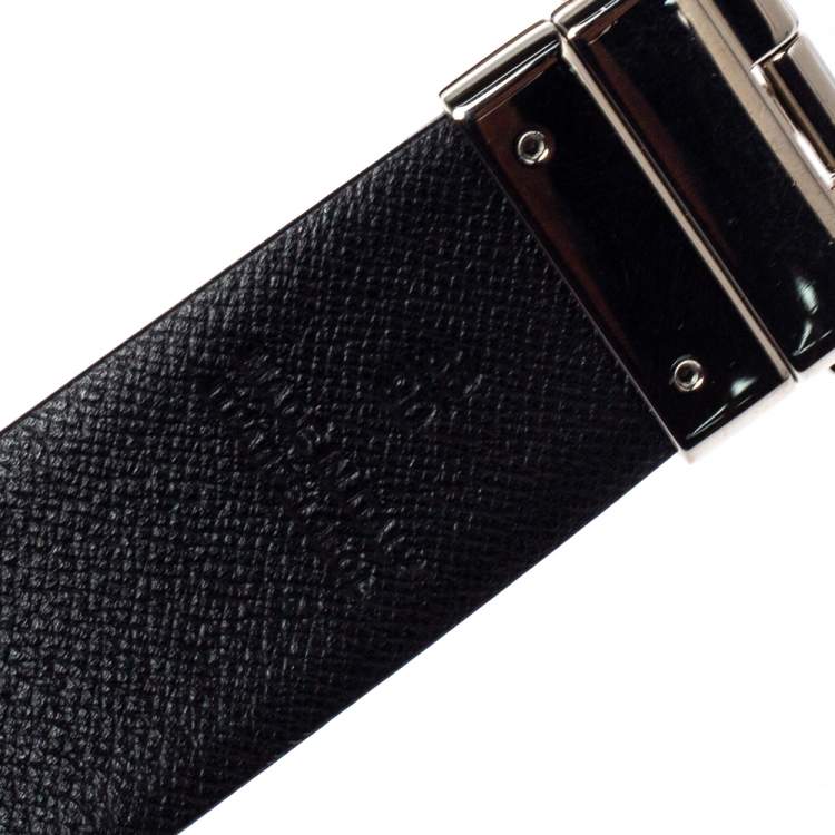Pre Owned Burberry Navy Blue Leather James Reversible Belt 90CM