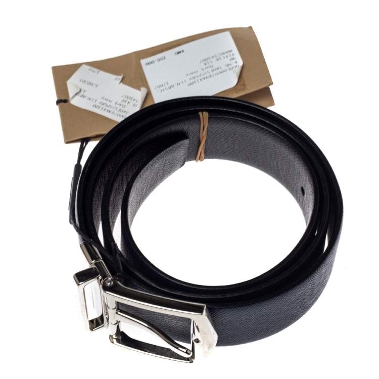 Pre Owned Burberry Navy Blue Leather James Reversible Belt 90CM