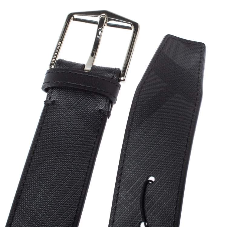 Pre Owned Burberry Grey Smoked Check Coated Canvas Joe Buckle Belt 80CM