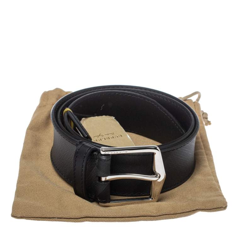 Pre Owned Burberry Grey Smoked Check Coated Canvas Joe Buckle Belt 80CM