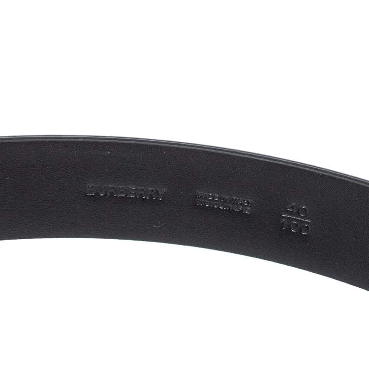 Pre Owned Burberry Black Leather Gray35 Buckle Belt 100CM
