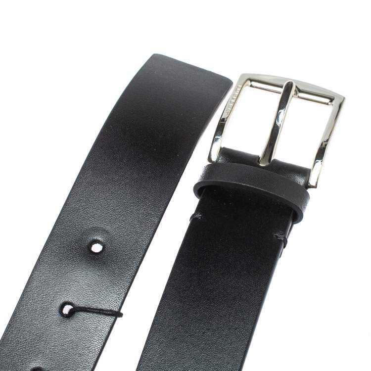 Pre Owned Burberry Black Leather Gray35 Buckle Belt 100CM