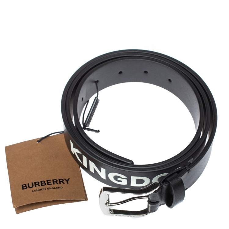 Pre Owned Burberry Black Leather Gray35 Buckle Belt 100CM