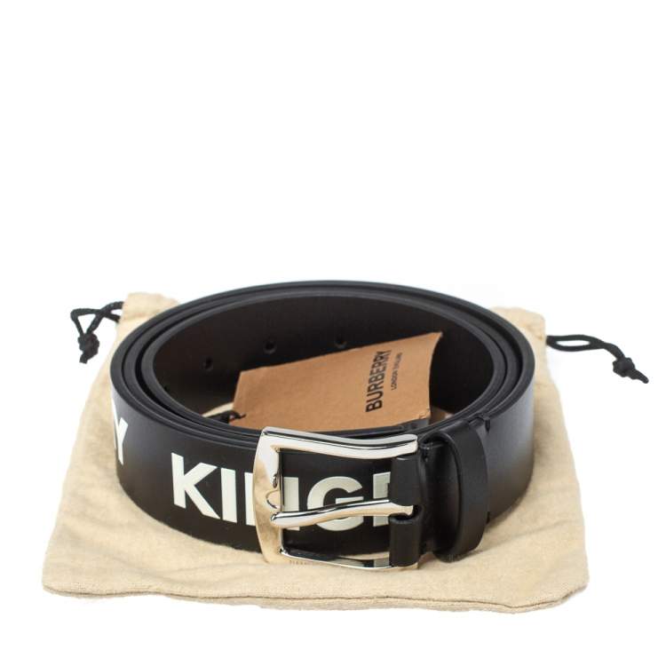 Pre Owned Burberry Black Leather Gray35 Buckle Belt 100CM
