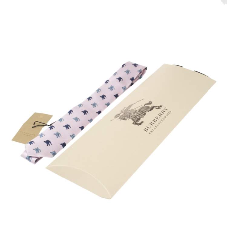 مملوكة مسبقًا Burberry Pale Heather Equestrian Knight Print Silk Stanfield Slim Tie