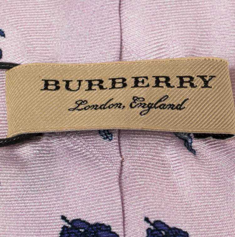 مملوكة مسبقًا Burberry Pale Heather Equestrian Knight Print Silk Stanfield Slim Tie