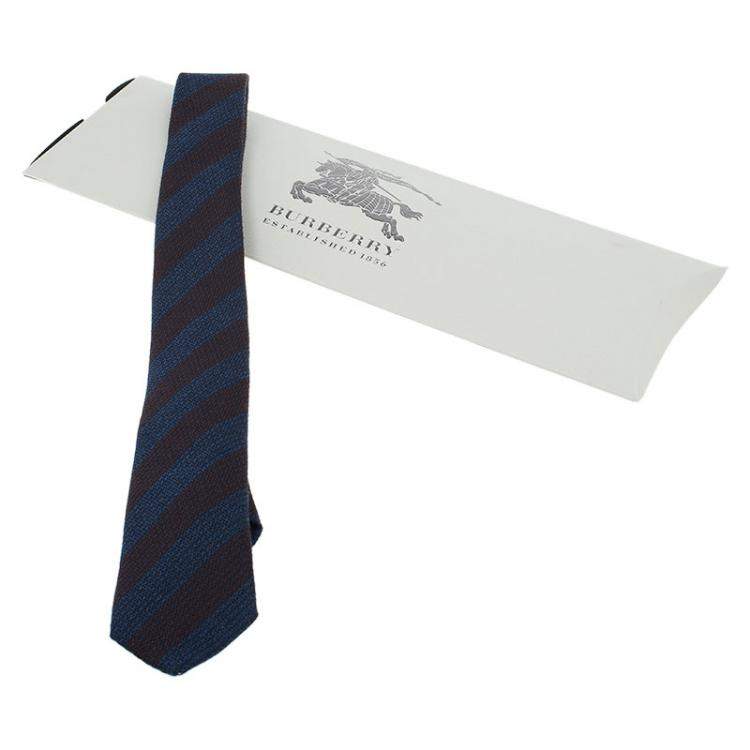 Pre Owned Burberry Blue and Brown Striped Silk Tie