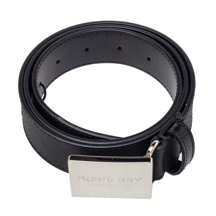 Pre Owned Burberry Black PVC Gray35 Buckle Belt 90CM