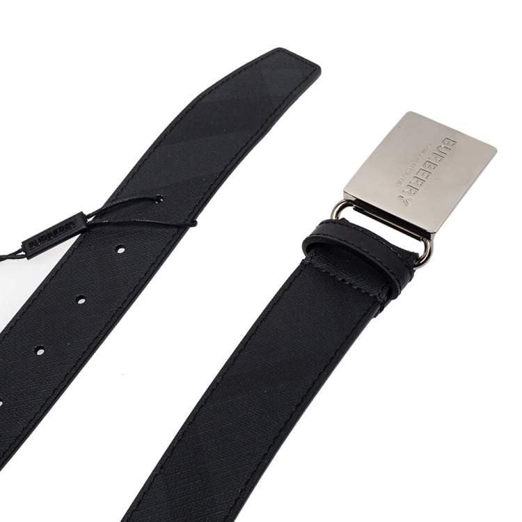 Pre Owned Burberry Black PVC Gray35 Buckle Belt 90CM
