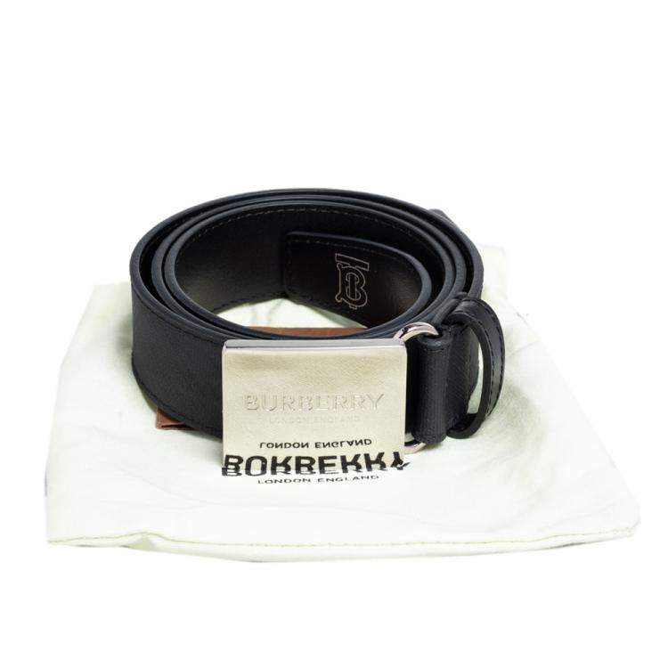 Pre Owned Burberry Black PVC Gray35 Buckle Belt 90CM