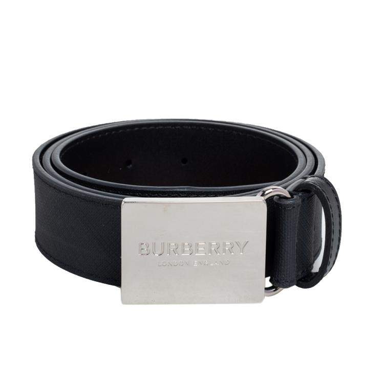 Pre Owned Burberry Black PVC Gray35 Buckle Belt 90CM