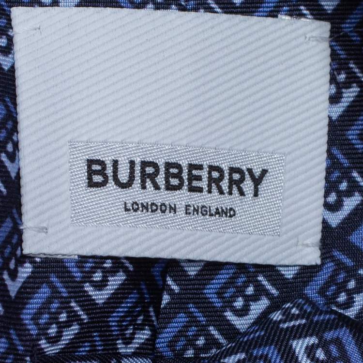 Pre Owned Burberry Pebble Blue Monogram Manston Silk Tie