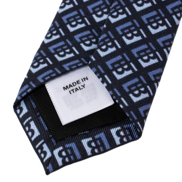 Pre Owned Burberry Pebble Blue Monogram Manston Narrow Silk Tie