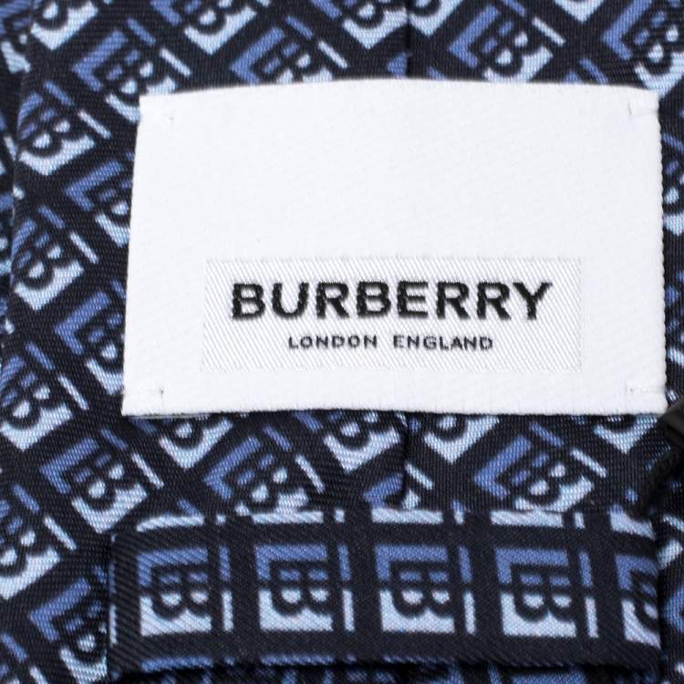 Pre Owned Burberry Pebble Blue Monogram Manston Narrow Silk Tie