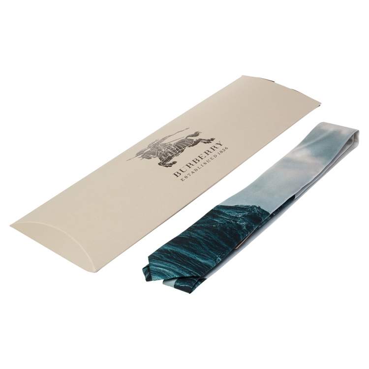 Pre Owned Burberry Deep Teal Sea Printed Manston Narrow Silk Tie