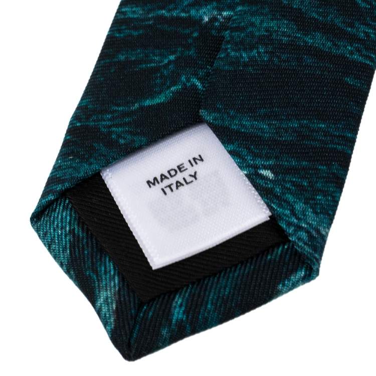 Pre Owned Burberry Deep Teal Sea Printed Manston Narrow Silk Tie