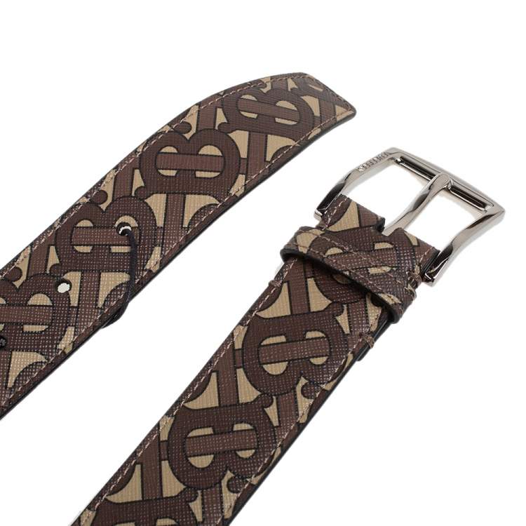 Pre Owned Burberry Brown TB Monogram Coated Canvas Buckle Belt 95CM