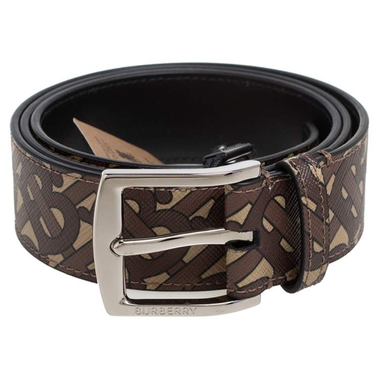 Pre Owned Burberry Brown TB Monogram Coated Canvas Buckle Belt 95CM
