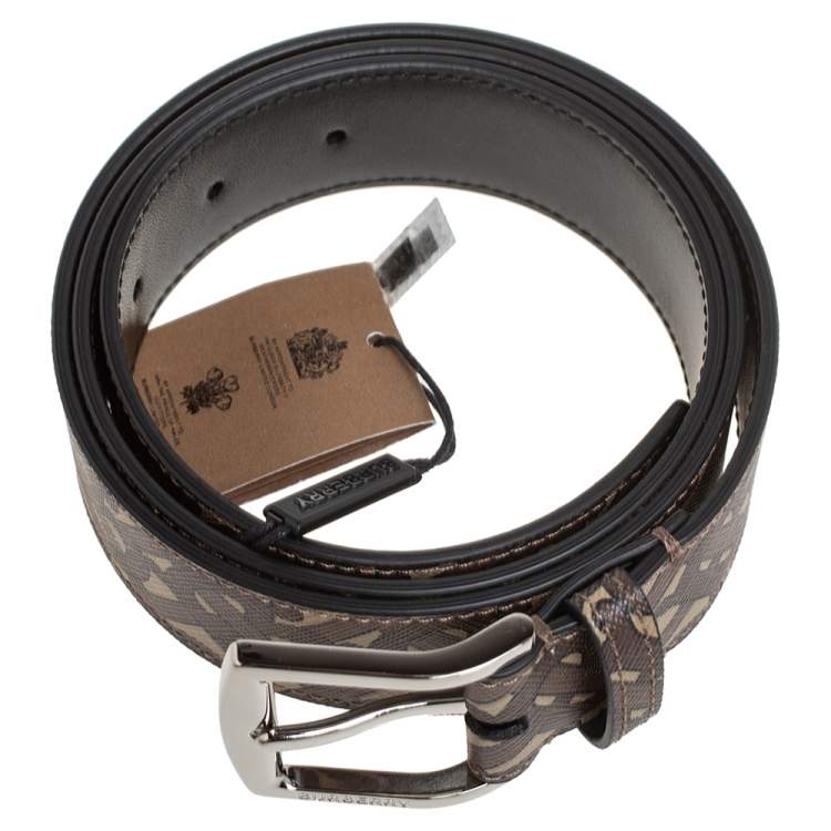 Pre Owned Burberry Brown TB Monogram Coated Canvas Buckle Belt 95CM