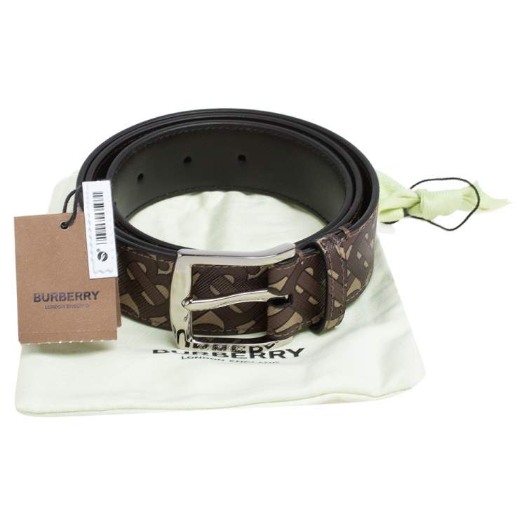 Pre Owned Burberry Brown TB Monogram Coated Canvas Buckle Belt 95CM