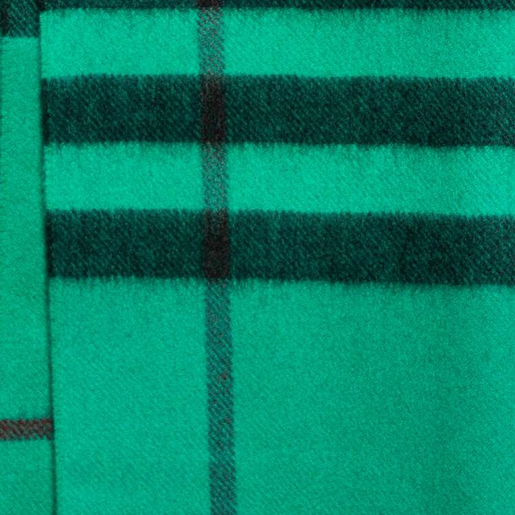 Pre Owned Burberry Green Checked Cashmere Fringed Muffler 