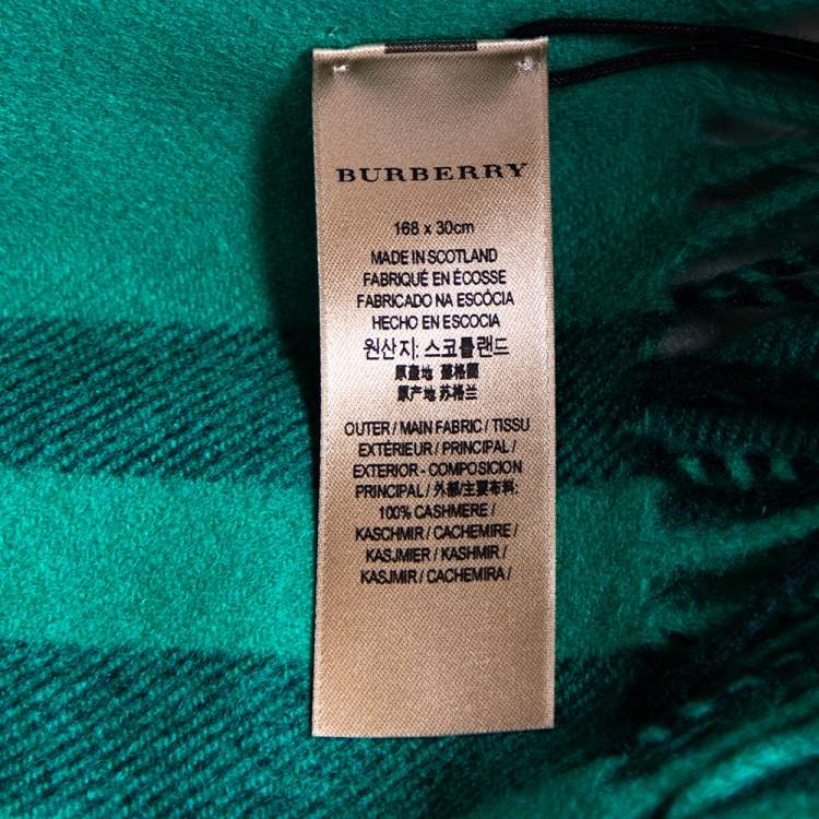 Pre Owned Burberry Green Checked Cashmere Fringed Muffler 