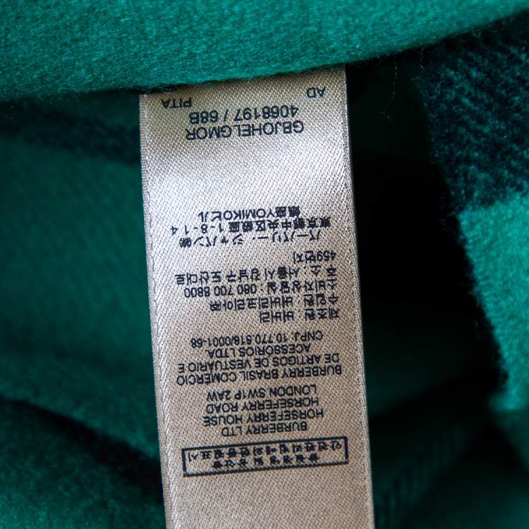 Pre Owned Burberry Green Checked Cashmere Fringed Muffler 